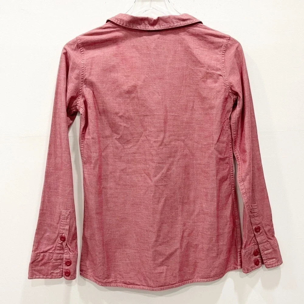 Patagonia Women’s Long Sleeve Chambray Shirt Button Down Size 2 Red - Picture 2 of 8